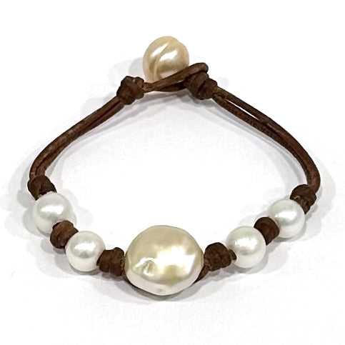 Wendy Mignot | Freshwater Pearl and Leather Sunlight Bracelet by