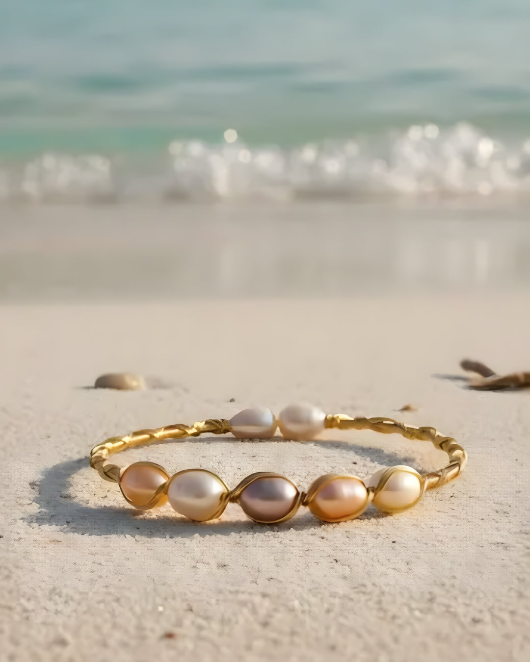 Claude Freshwater Pearl Brass Wrap Bangle Multi-Colored Pearls