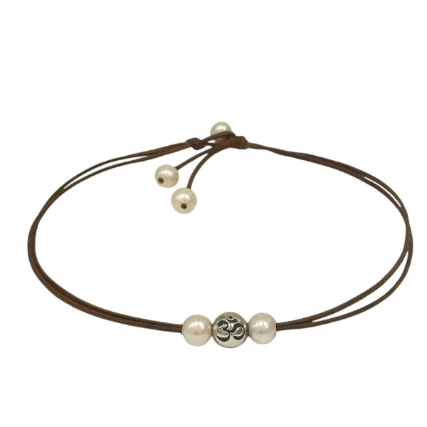 photo of Wendy Mignot Signature OM Hamsa Pearl and Leather Necklace
