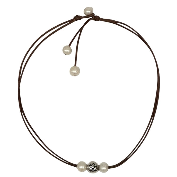 Wendy Mignot Versatile OM Pearl and Leather Necklace