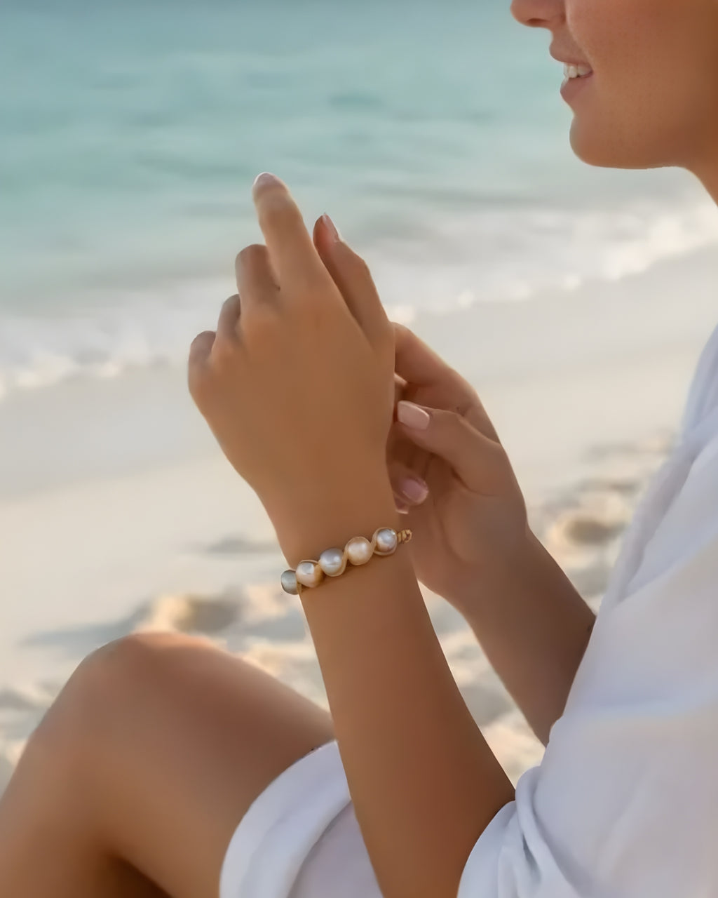Claude Freshwater Pearl Brass Wrap Bangle Multi-Colored Pearls