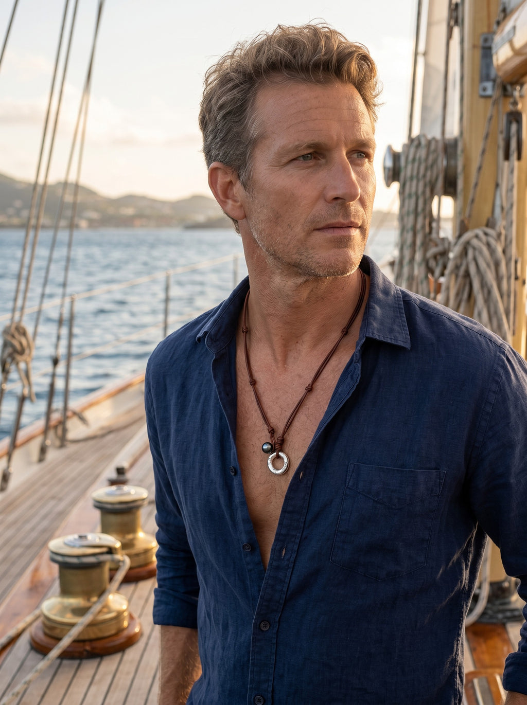 Wendy Mignot Moon St. Barths Bouy Tahitian Pearl and Leather Anegada Necklace