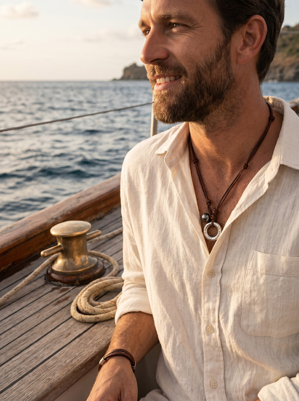 Wendy Mignot Moon St. Barths Bouy Tahitian Pearl and Leather Anegada Necklace