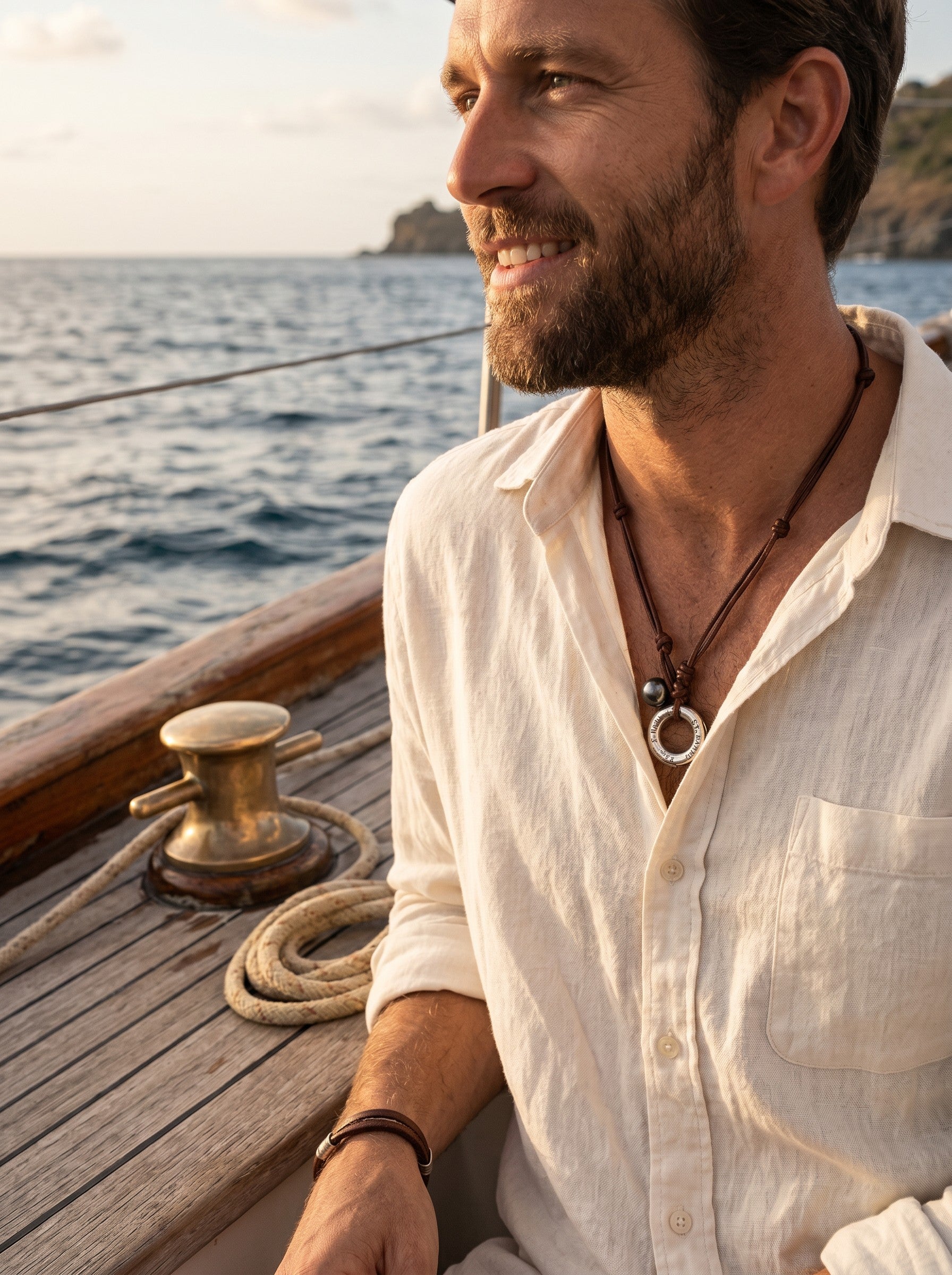 Wendy Mignot Moon St. Barths Bouy Tahitian Pearl and Leather Anegada Necklace