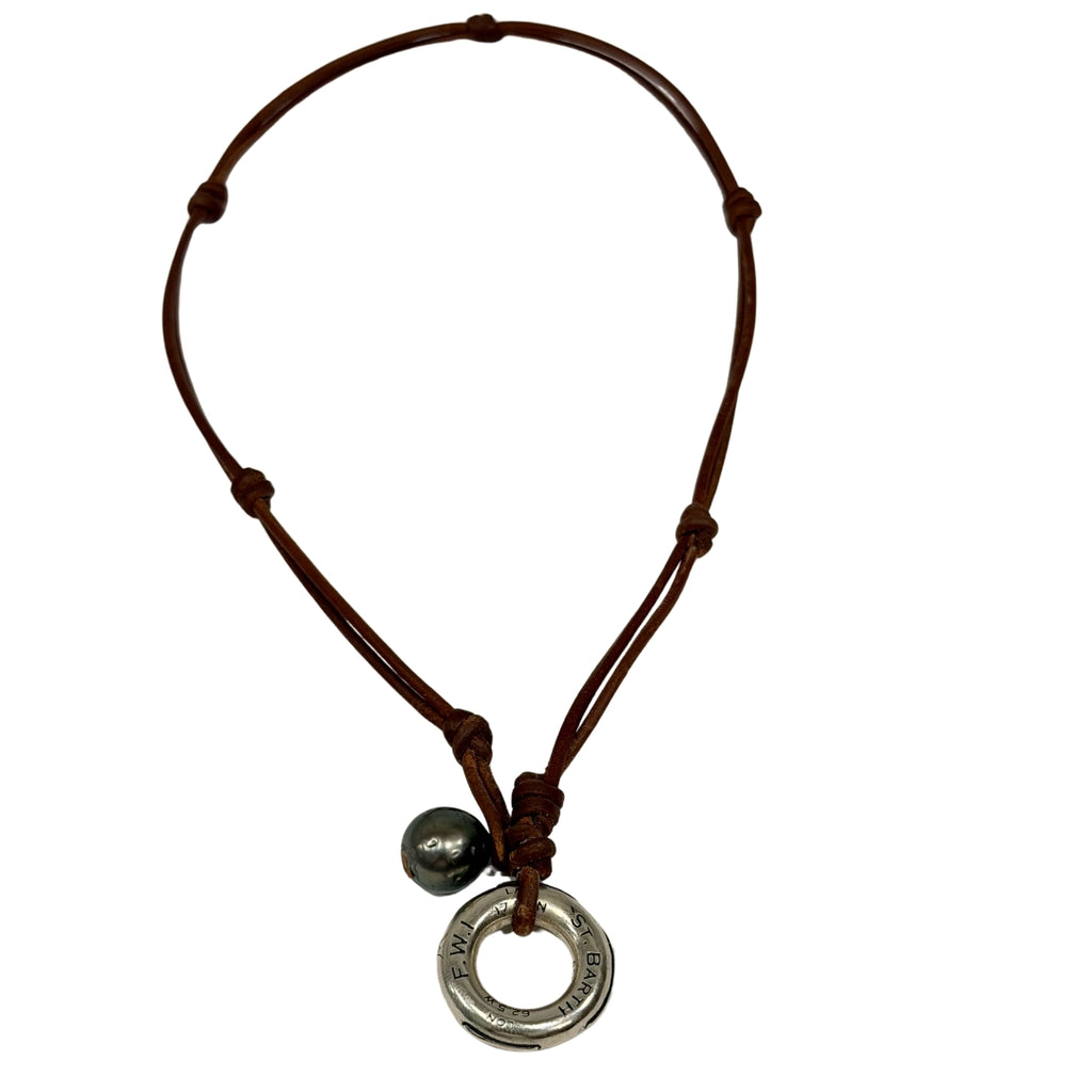 Wendy Mignot Moon St. Barths Bouy Tahitian Pearl and Leather Anegada Necklace