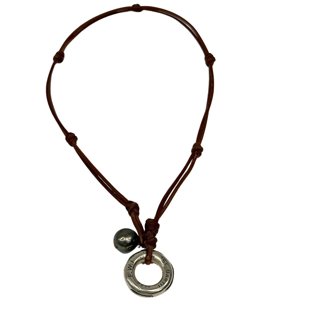 Wendy Mignot Moon St. Barths Bouy Tahitian Pearl and Leather Anegada Necklace