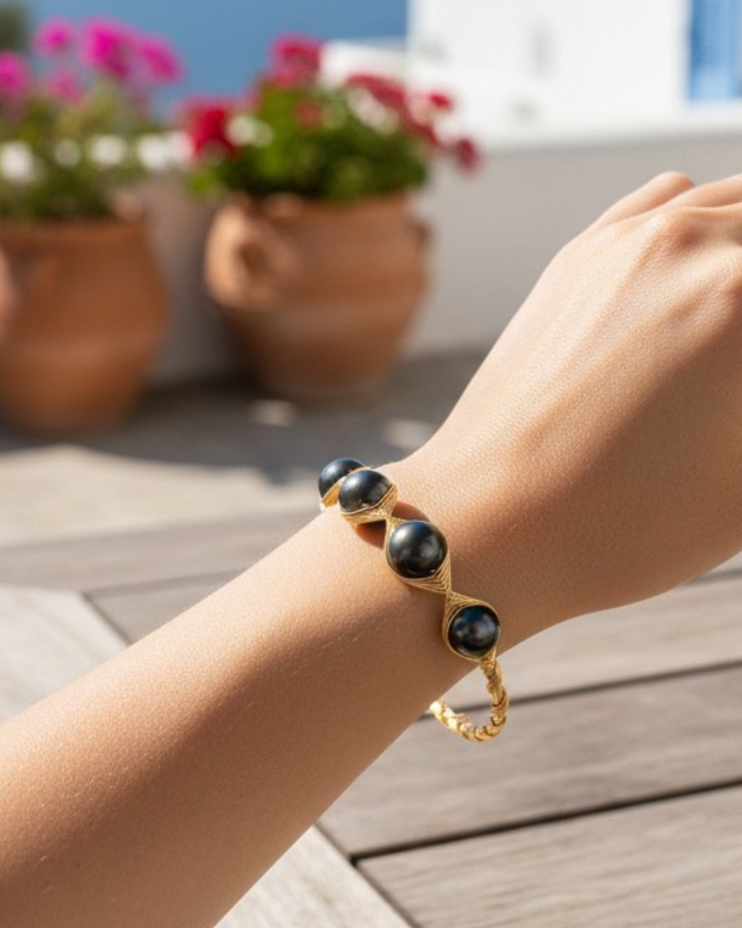 Tahitian Pearl Brass Wrap Pierre Bracelet