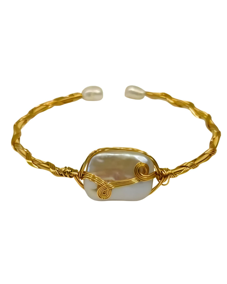 Daumier Square Pearl Brass Bangle