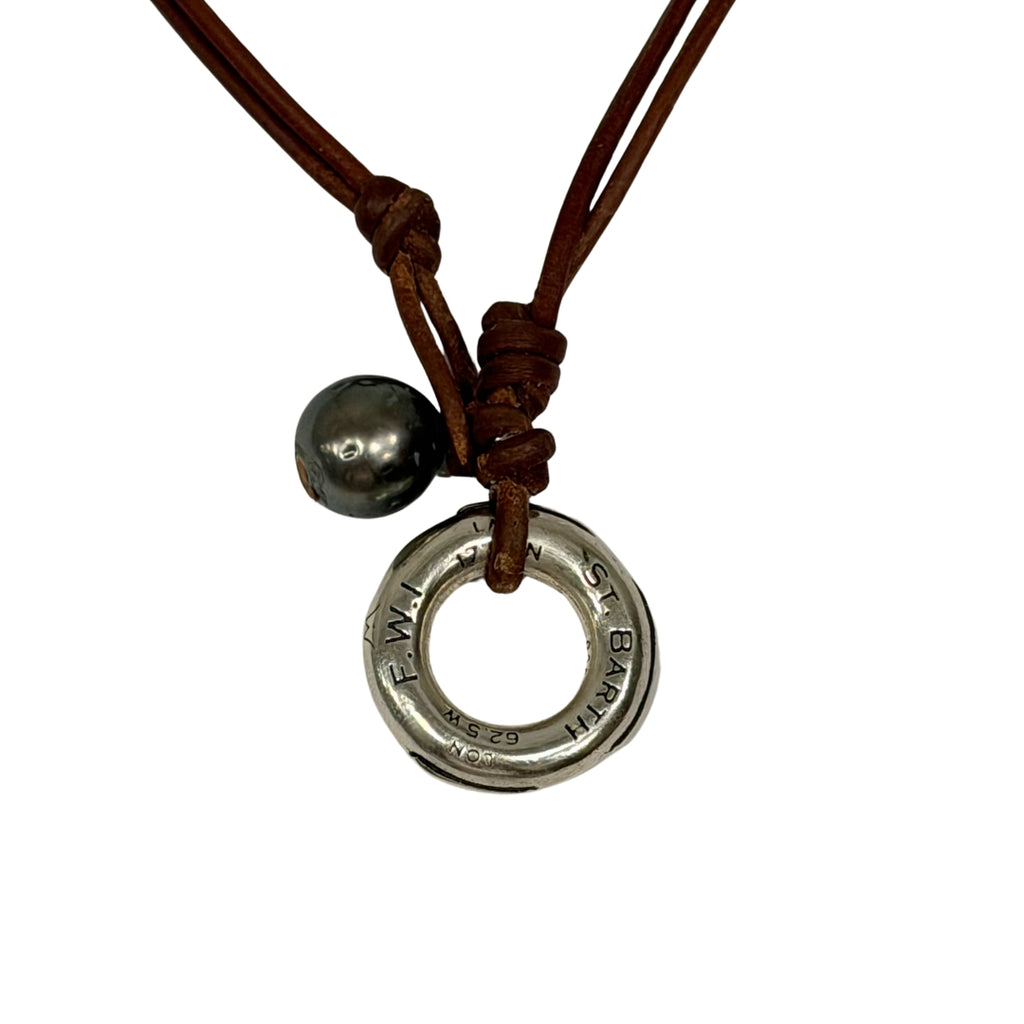 Wendy Mignot Moon St. Barths Bouy Tahitian Pearl and Leather Anegada Necklace
