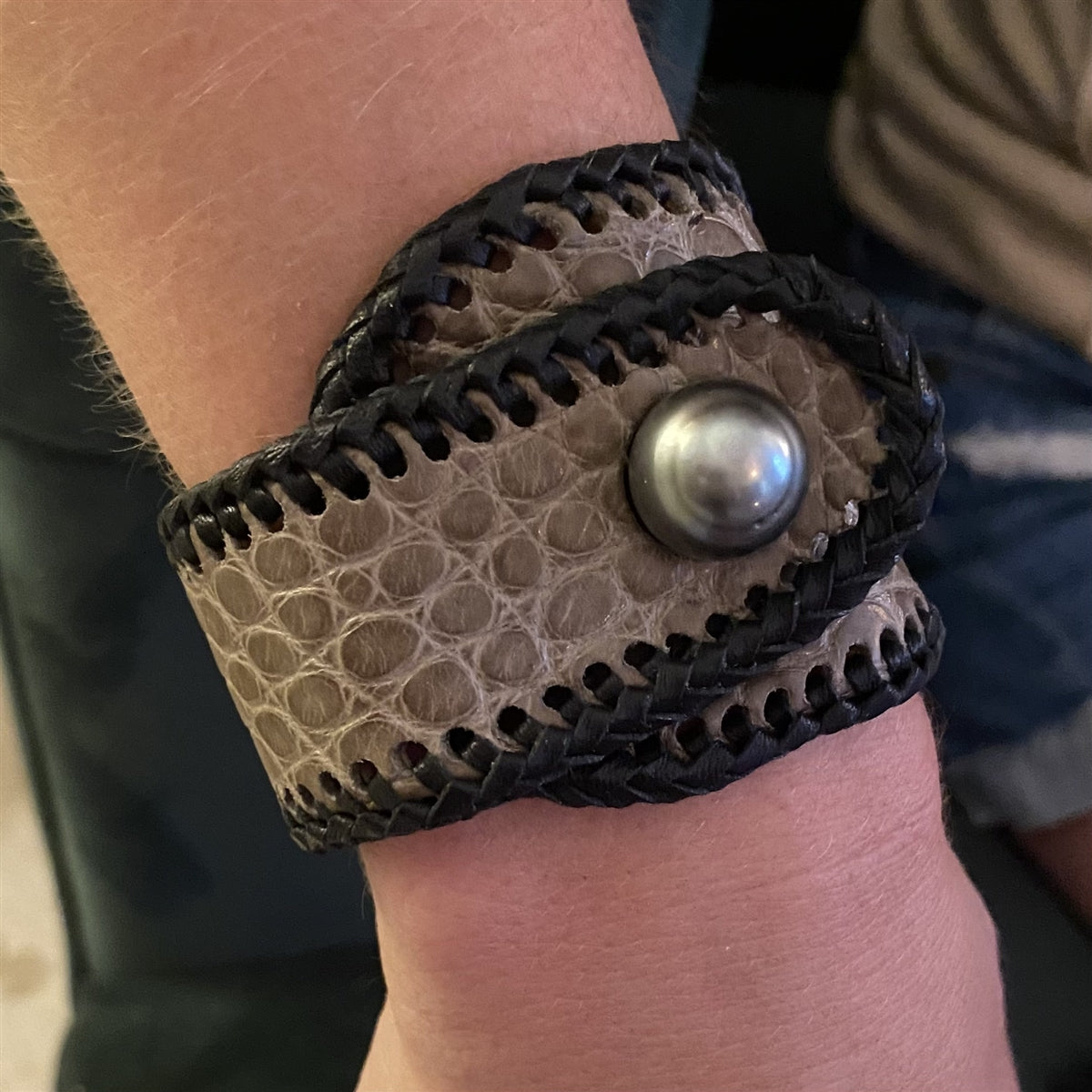 Wendy Mignot Metairie Tahitian Pearl and Snakeskin Cuff Bracelet