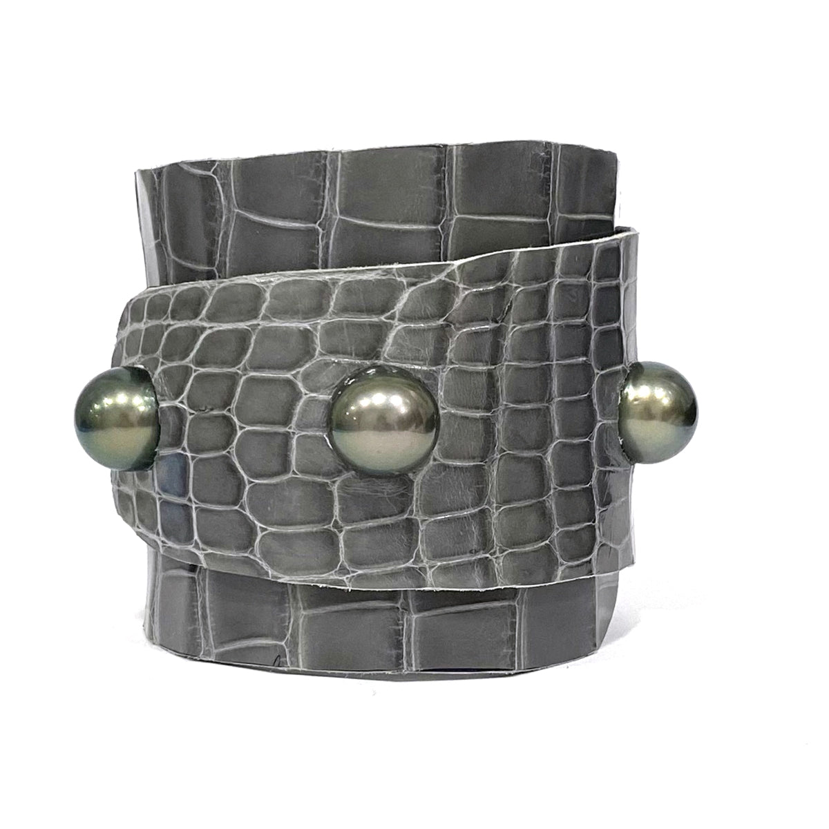 Lafayette Tahitian Pearl and Alligator Hide Cuff Bracelet
