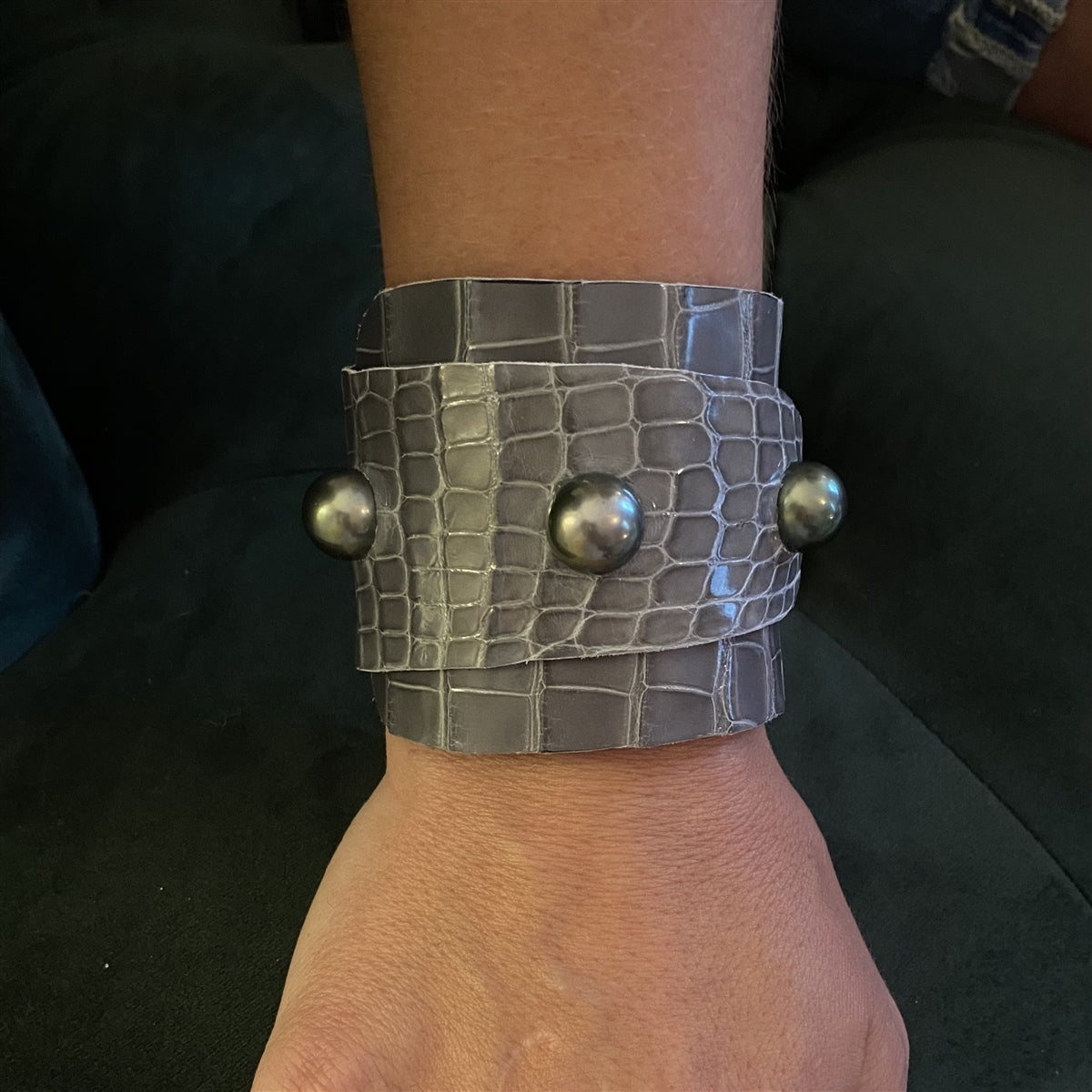 Lafayette Tahitian Pearl and Alligator Hide Cuff Bracelet - Shop