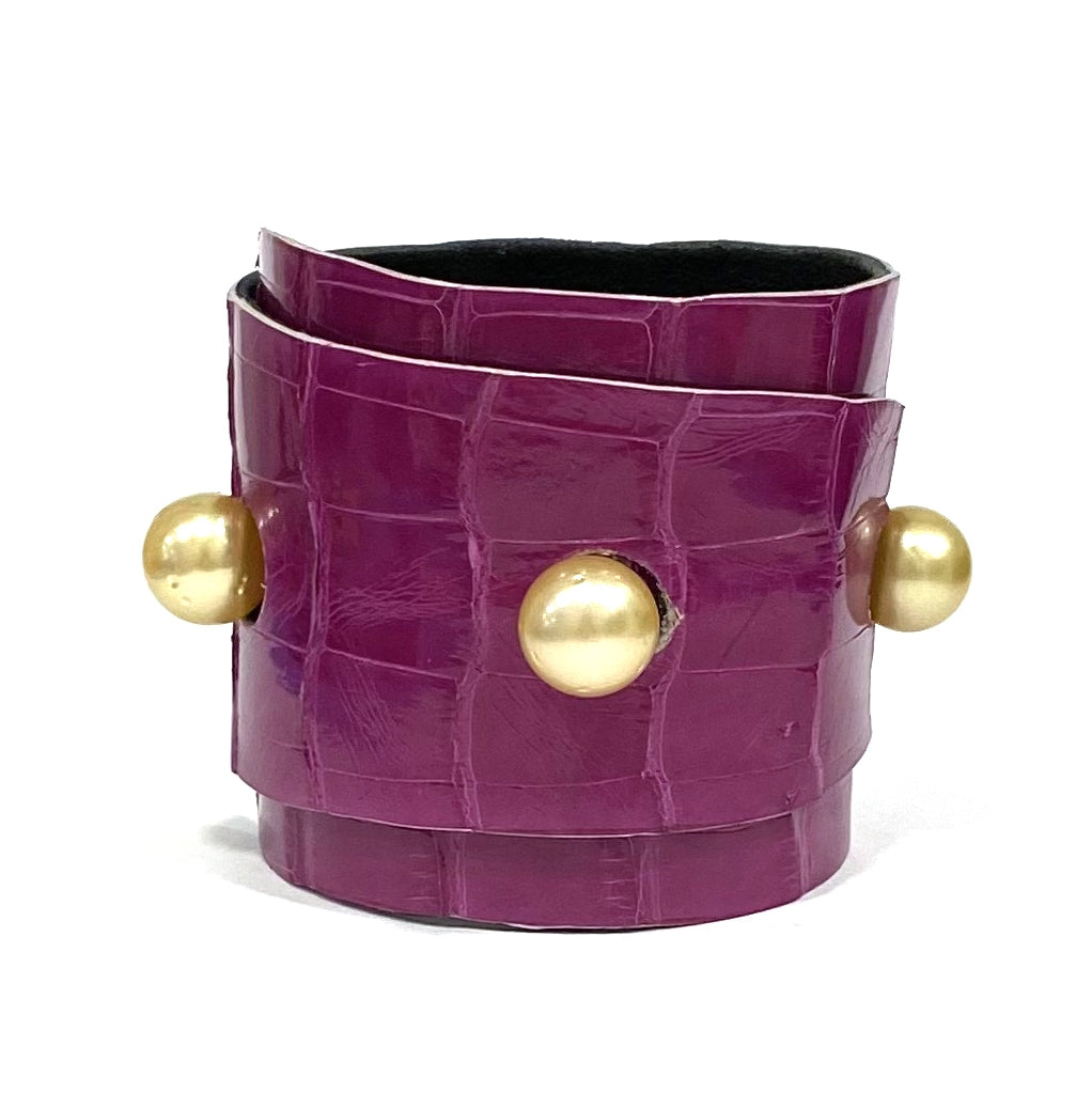 Lafayette South Sea Gold Pearl and Alligator Hide Cuff Bracelet