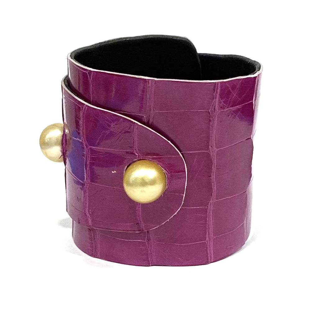 Wendy Mignot Lafayette South Sea Gold Pearl and Alligator Hide Cuff Bracelet