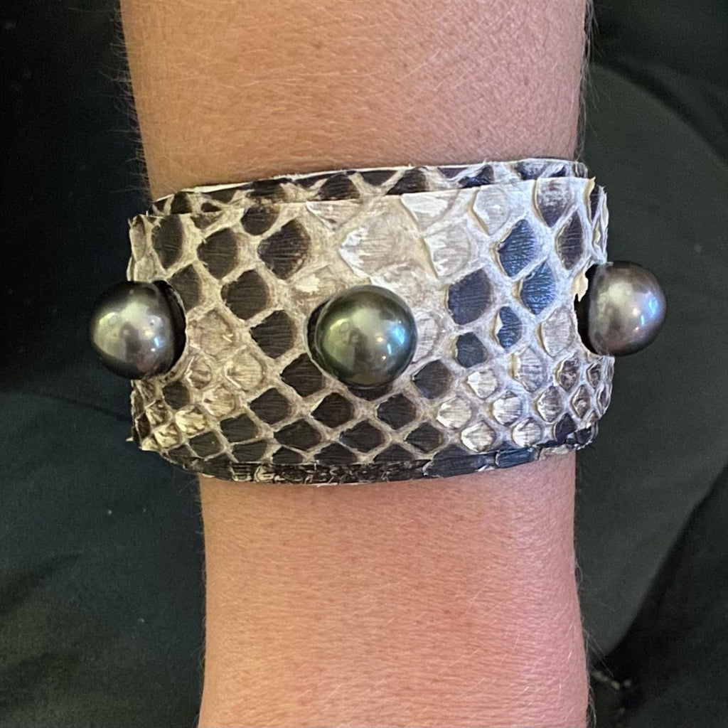 Wendy Mignot Lafayette Tahitian Pearl and Snakeskin Cuff Bracelet