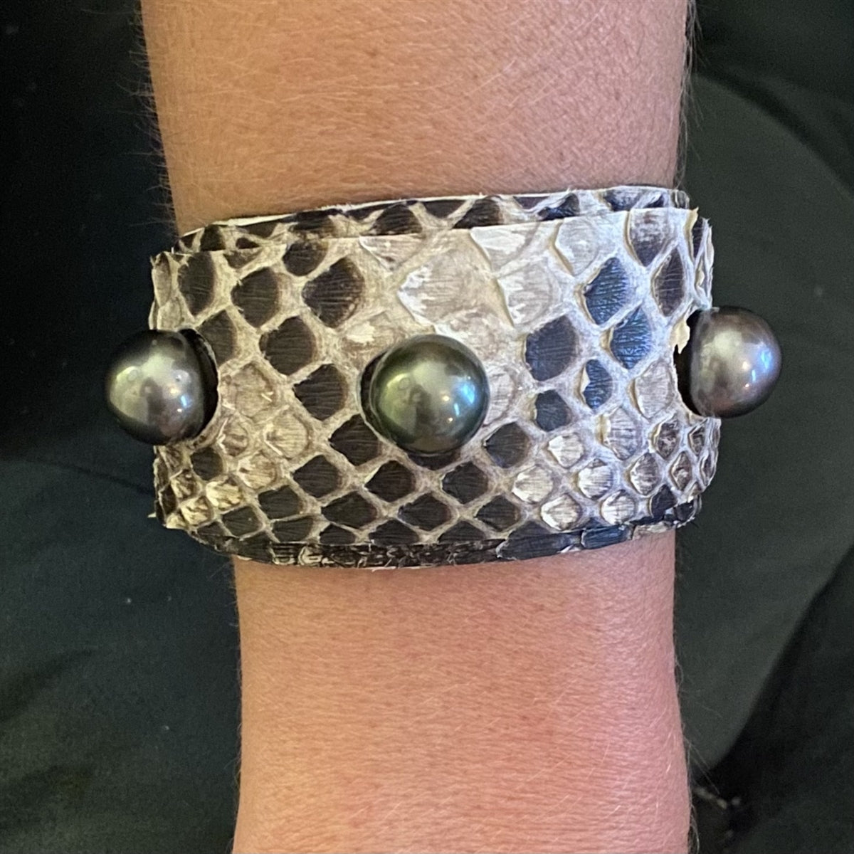 Wendy Mignot Lafayette Tahitian Pearl and Snakeskin Cuff Bracelet