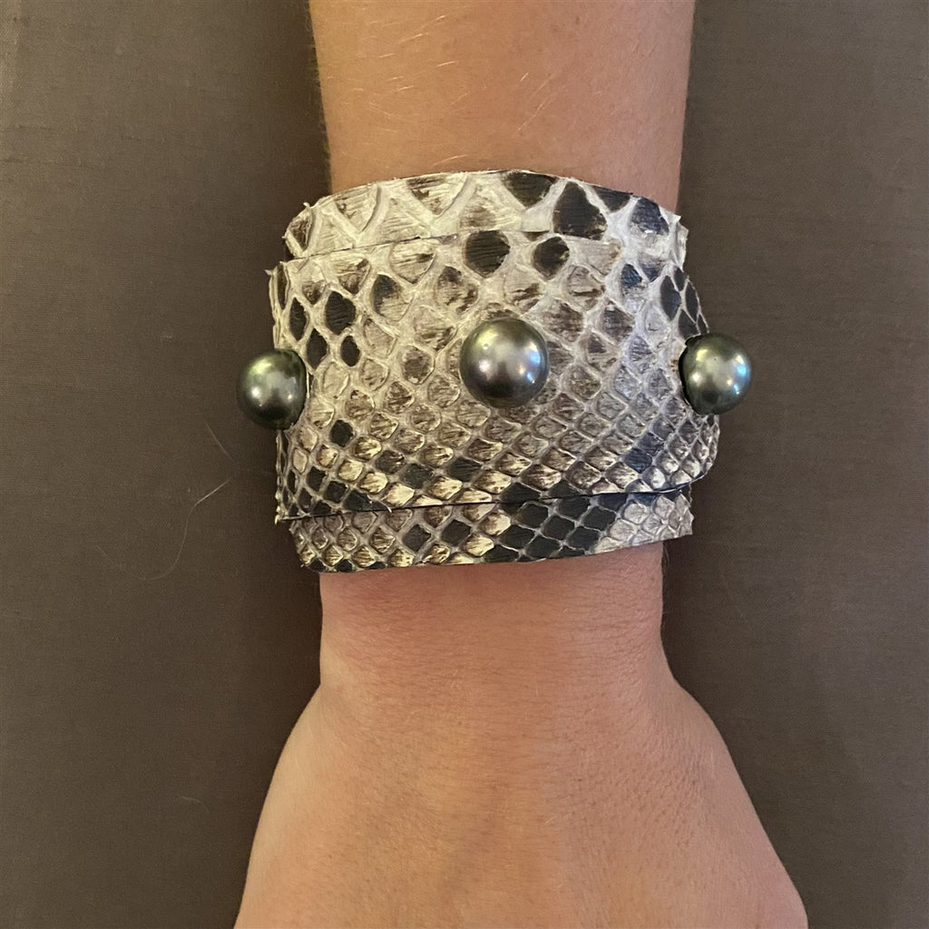 Lafayette Tahitian Pearl and Snakeskin Cuff Bracelet