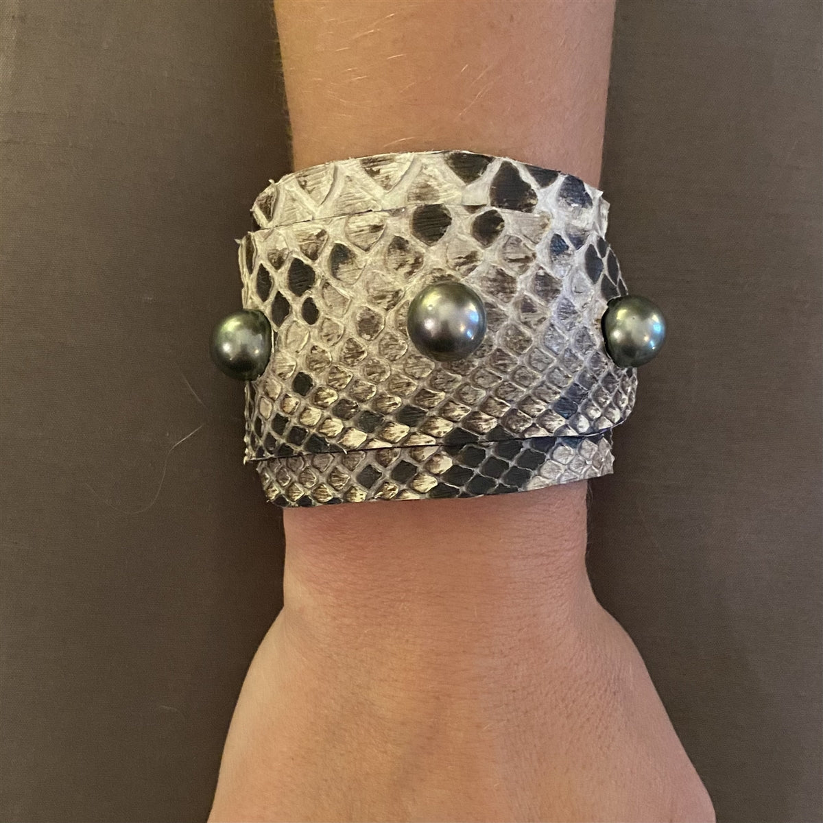 Lafayette Tahitian Pearl and Snakeskin Cuff Bracelet