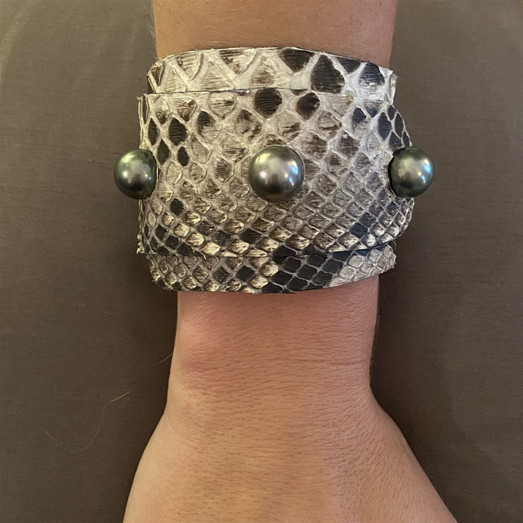 Lafayette Tahitian Pearl and Snakeskin Cuff Bracelet