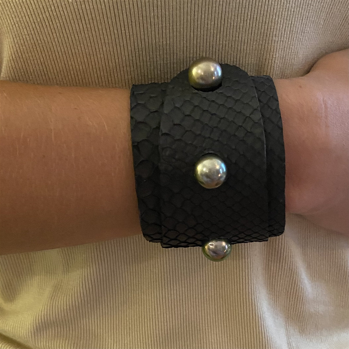 Wendy Mignot Lafayette Tahitian Pearl and Snakeskin Cuff Bracelet
