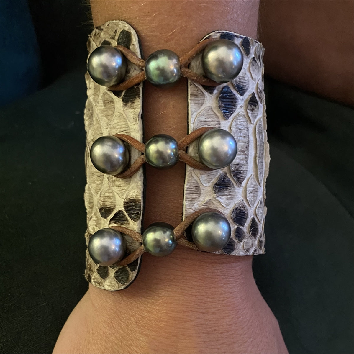 Wendy Mignot New Orleans Tahitian Pearl and Snakeskin Cuff Bracelet