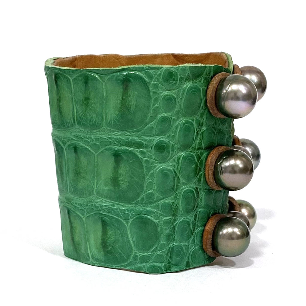 Wendy Mignot New Orleans Tahitian Pearl and Alligator Hide Cuff Bracelet