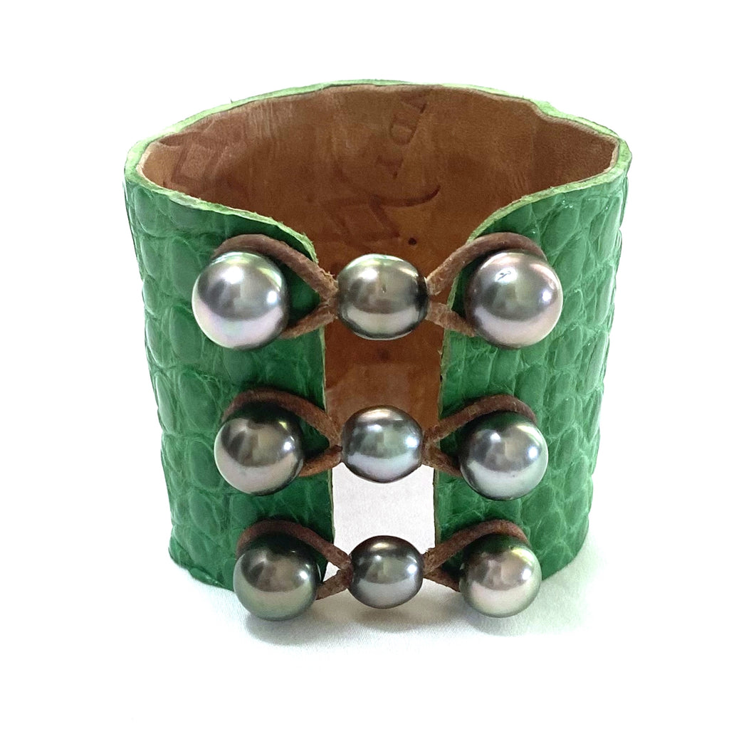 Wendy Mignot New Orleans Tahitian Pearl and Alligator Hide Cuff Bracelet