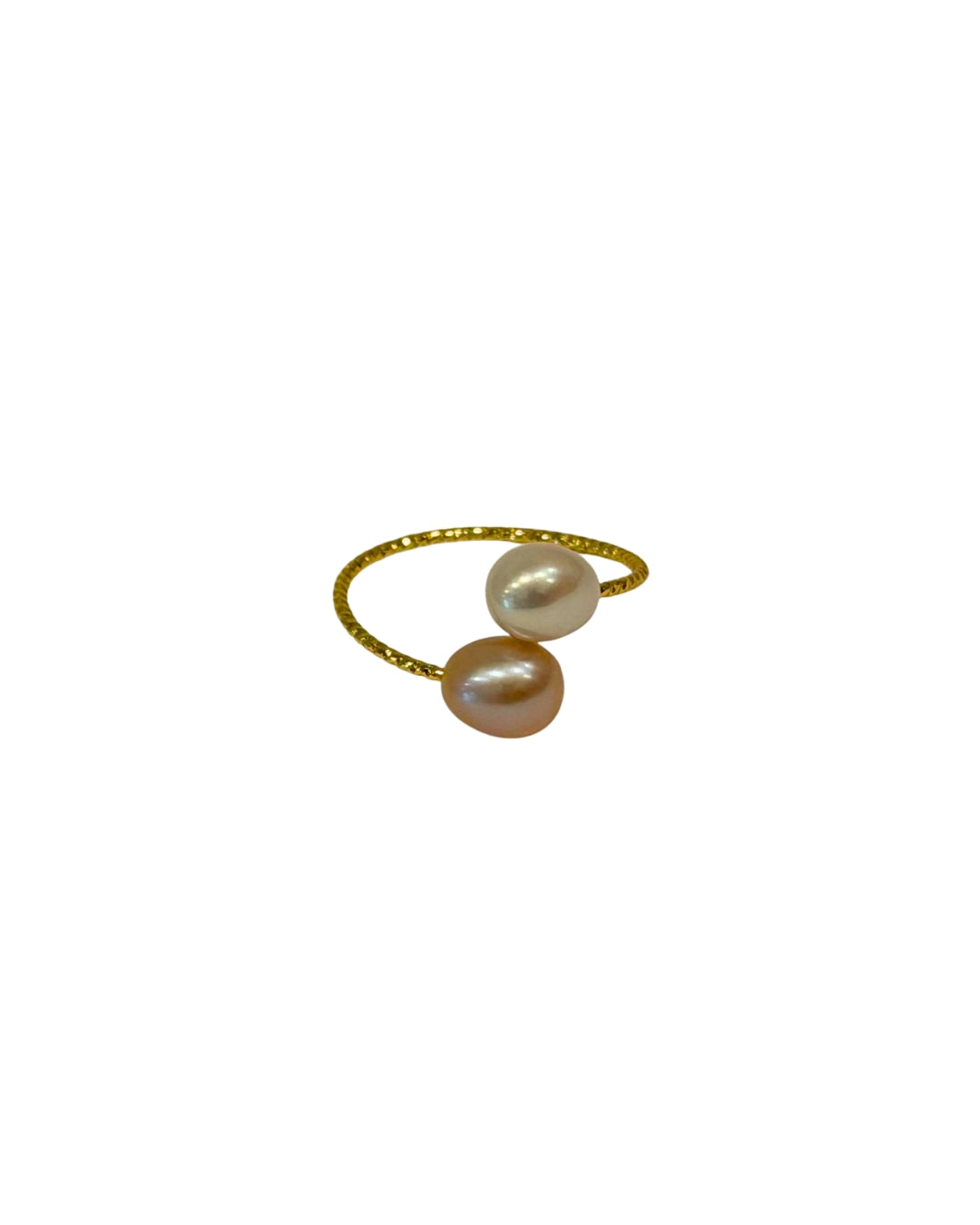 Adjustable Two Pearl Cassett Wrap Ring White/Blush