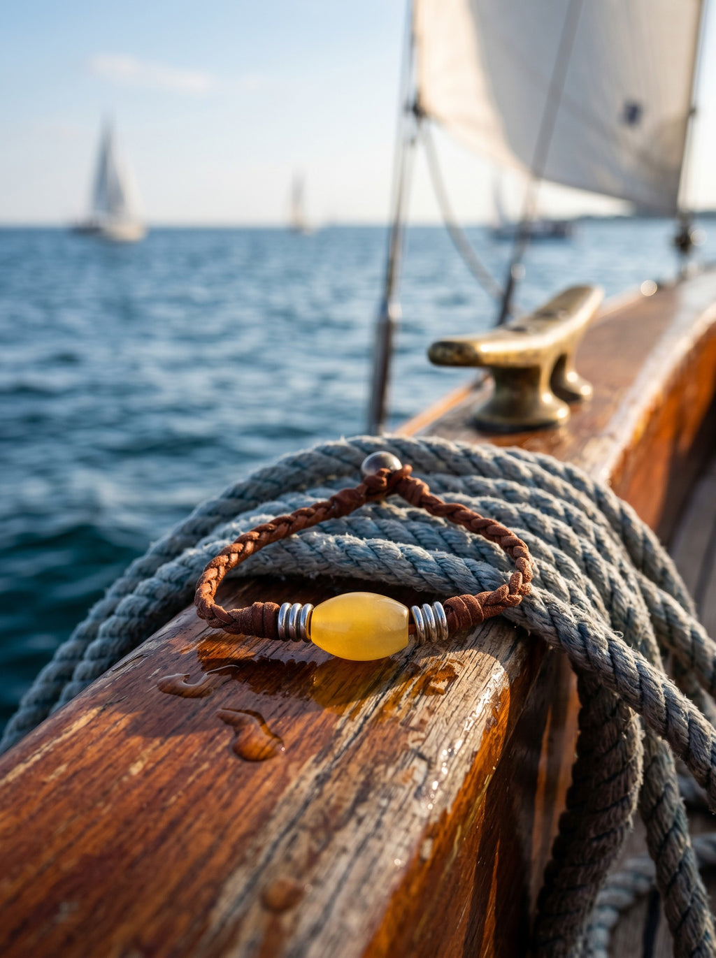 The Wanderer Tahitian Pearl and Braided Leather Bracelet-Yellow Jasper