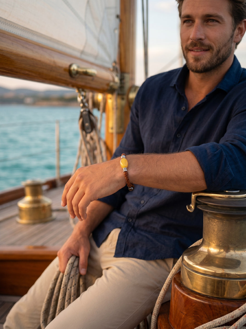 The Wanderer Tahitian Pearl and Braided Leather Bracelet-Yellow Jasper