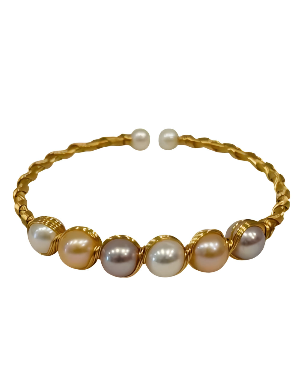Bazille Freshwater Pearl Brass Wrap Bangle Multi-Colored Pearls