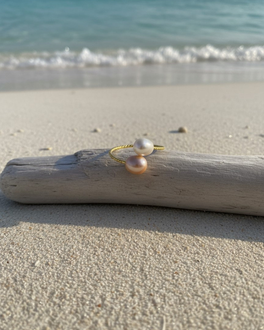 Adjustable Two Pearl Cassett Wrap Ring White/Blush