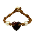 Wendy Mignot Malaysia Freshwater Pearl and Leather Purple Shell Love Bracelet
