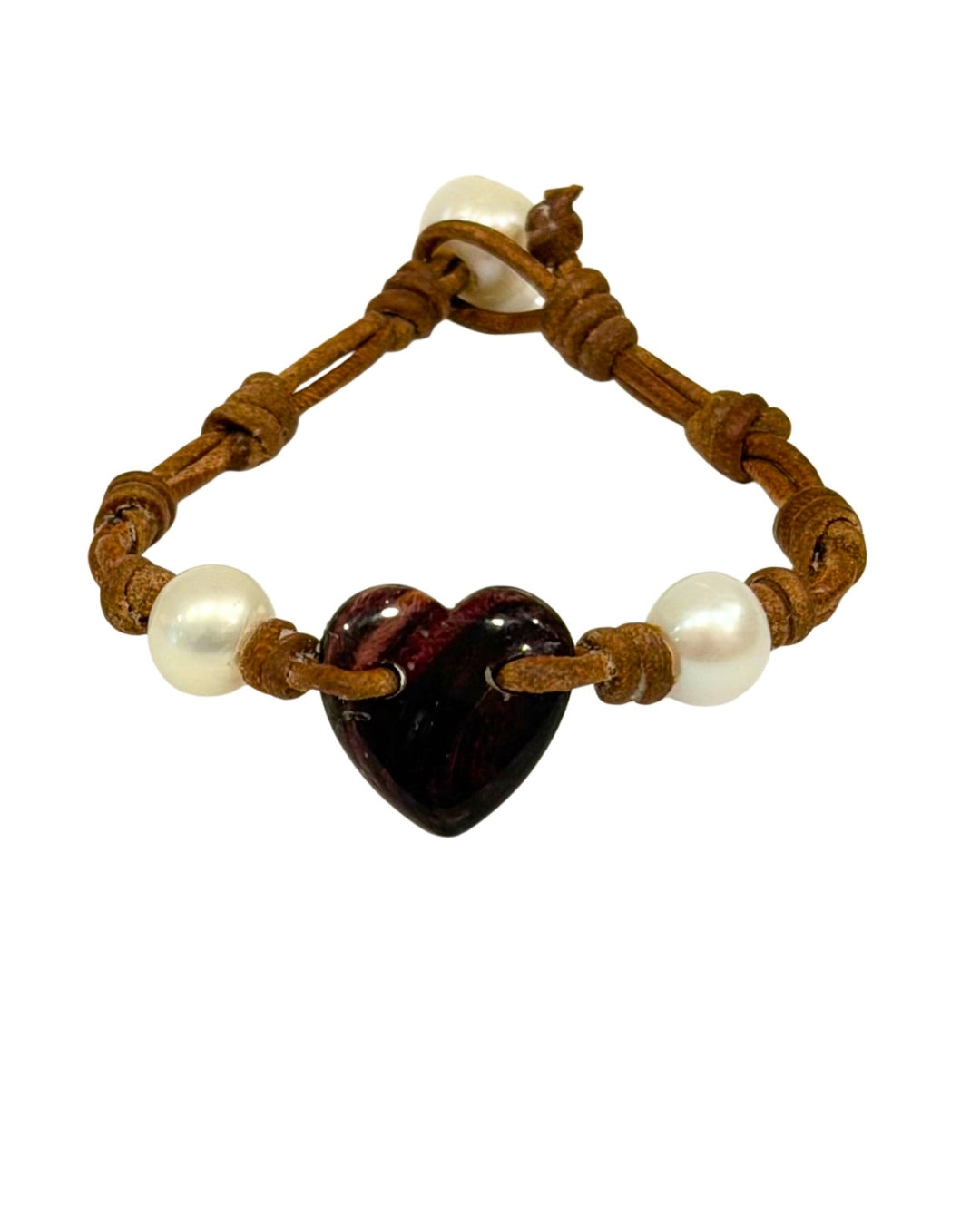 Wendy Mignot Malaysia Freshwater Pearl and Leather Purple Shell Love Bracelet