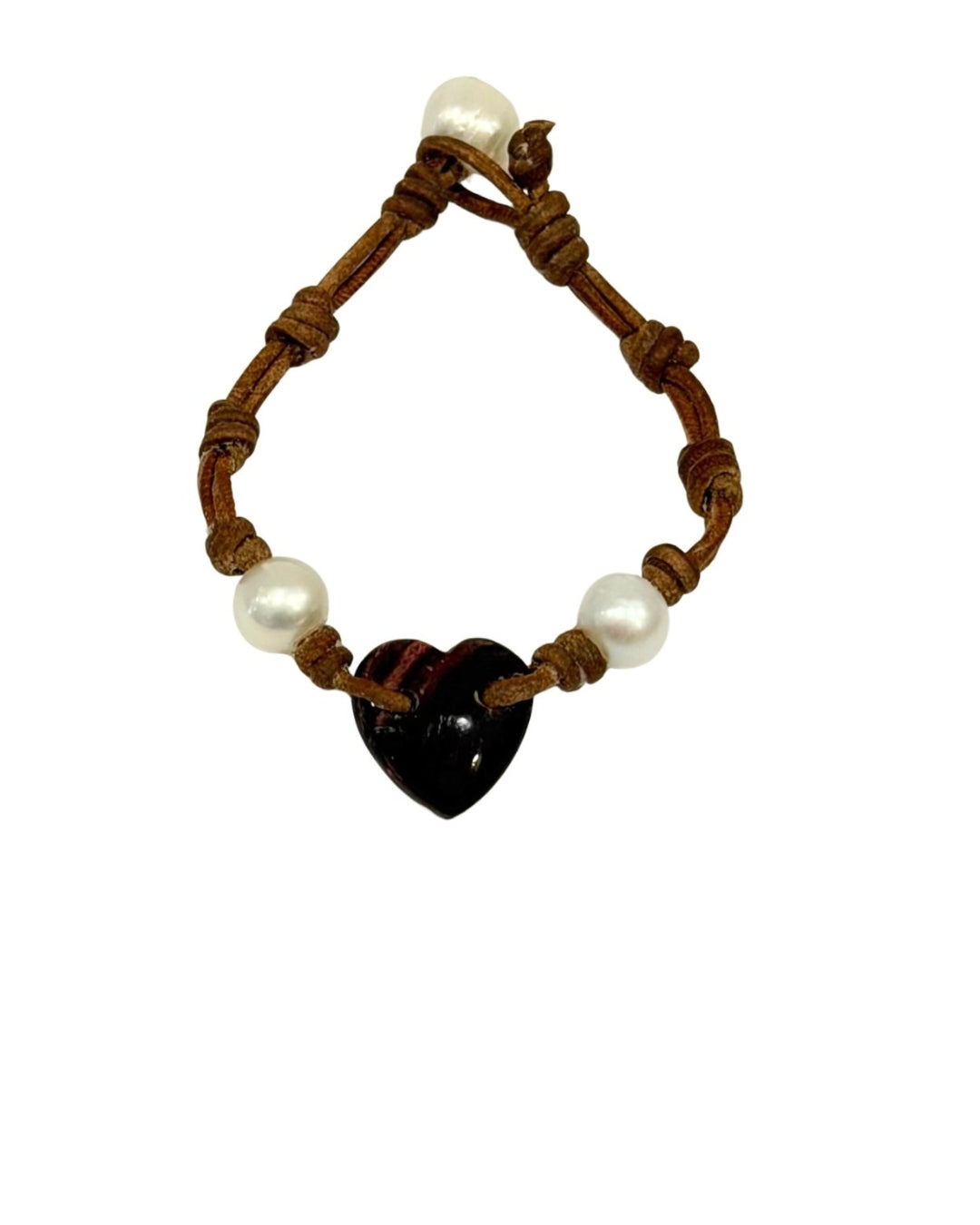 Wendy Mignot Malaysia Freshwater Pearl and Leather Purple Shell Love Bracelet