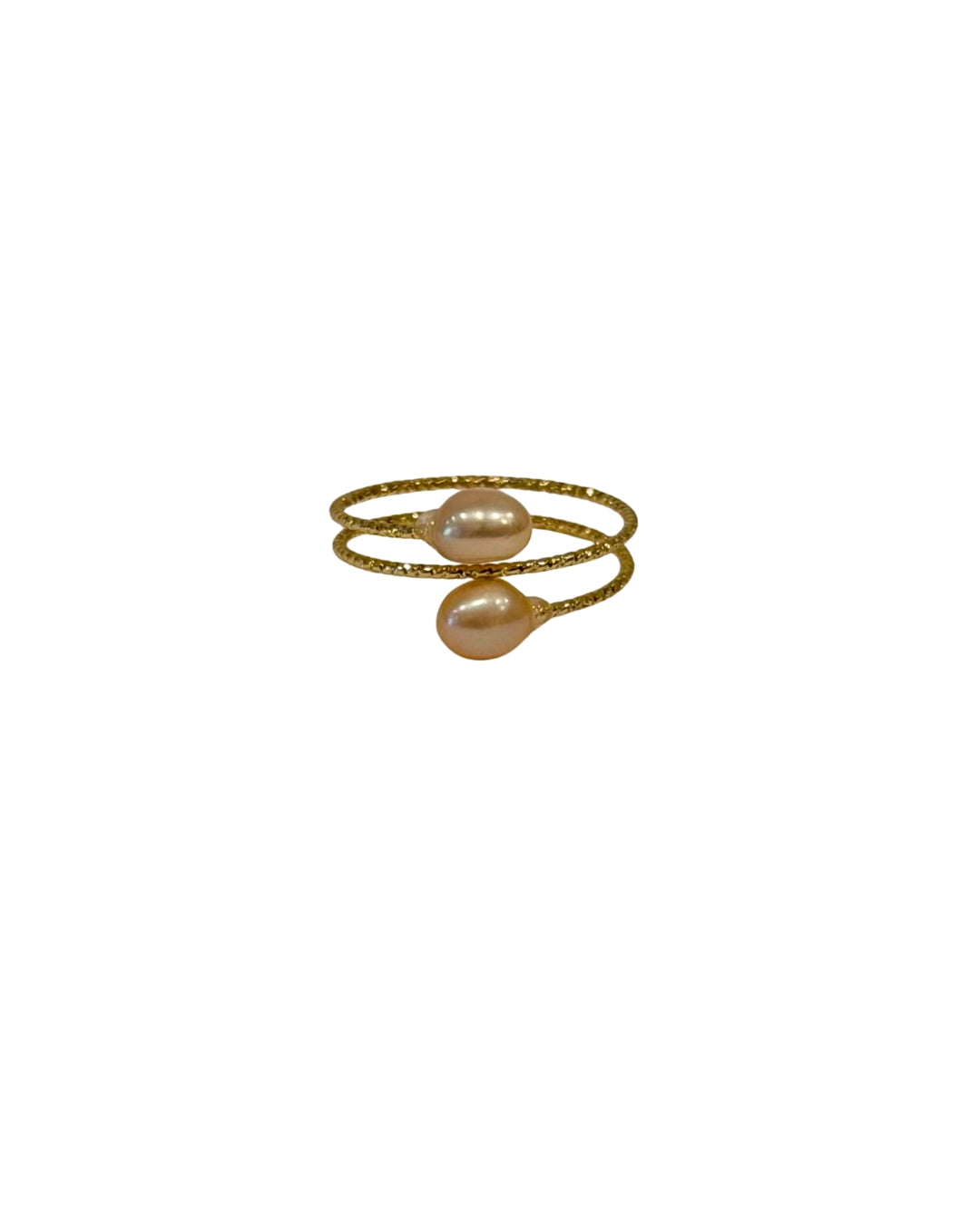 Adjustable Two Pearl Cassett Double Wrap Ring Blush