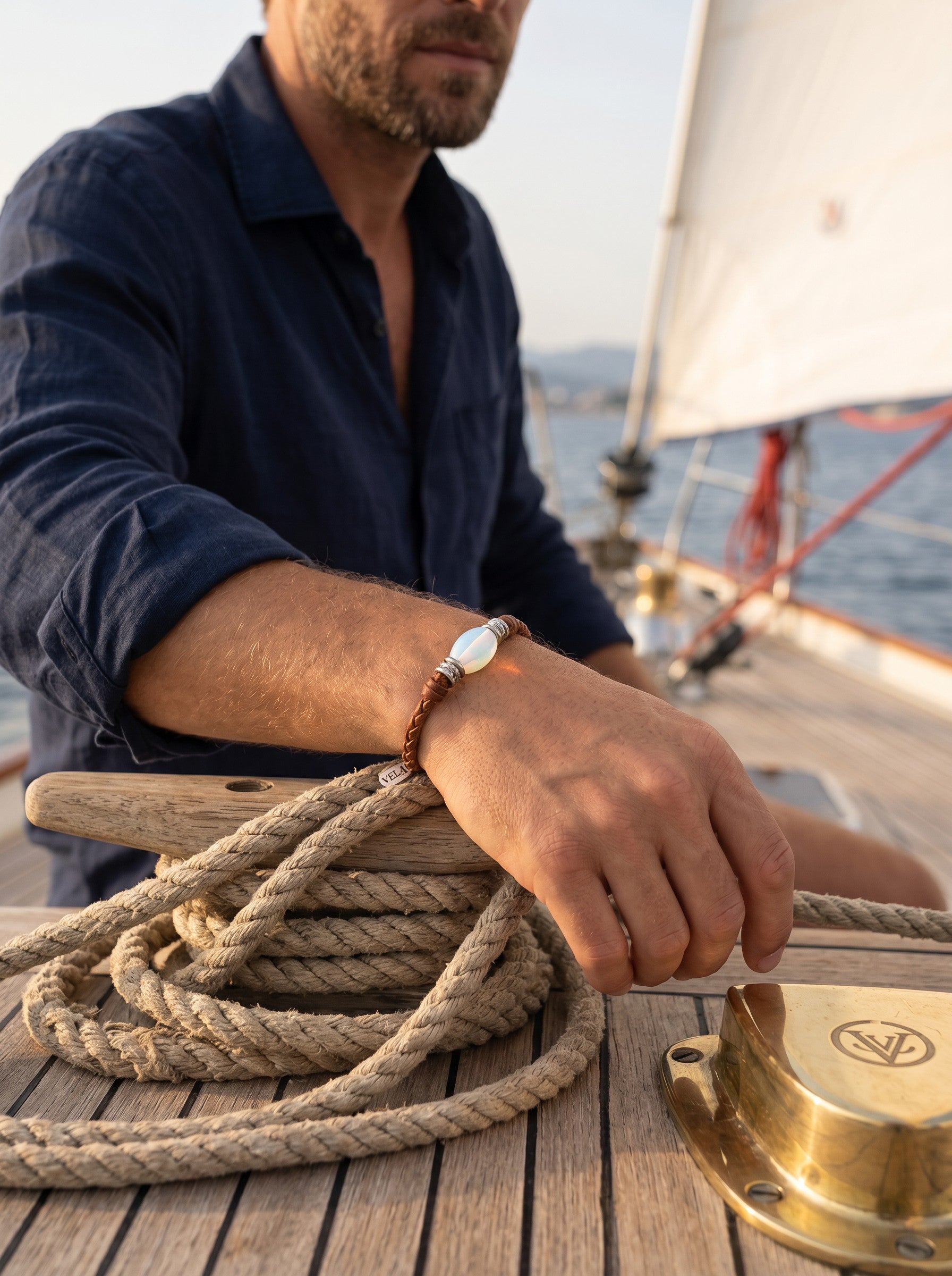 The Wanderer Tahitian Pearl and Braided Leather Bracelet-Opal