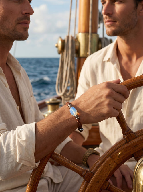 The Wanderer Tahitian Pearl and Braided Leather Bracelet-Opal