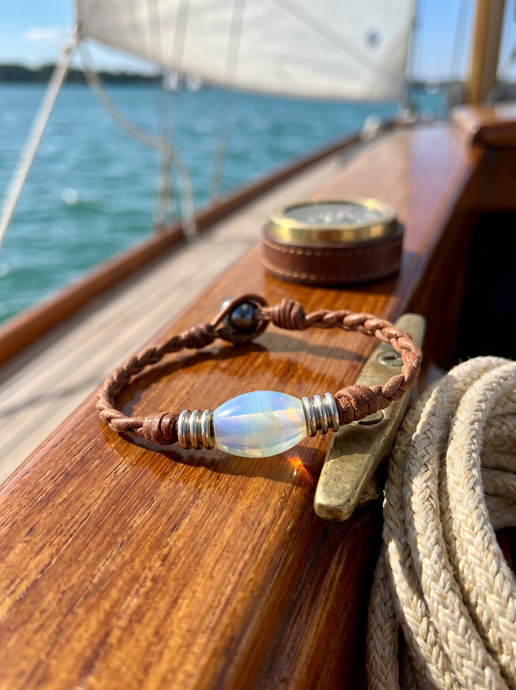 The Wanderer Tahitian Pearl and Braided Leather Bracelet-Opal