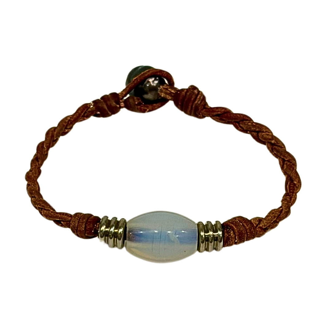 The Wanderer Tahitian Pearl and Braided Leather Bracelet-Opal