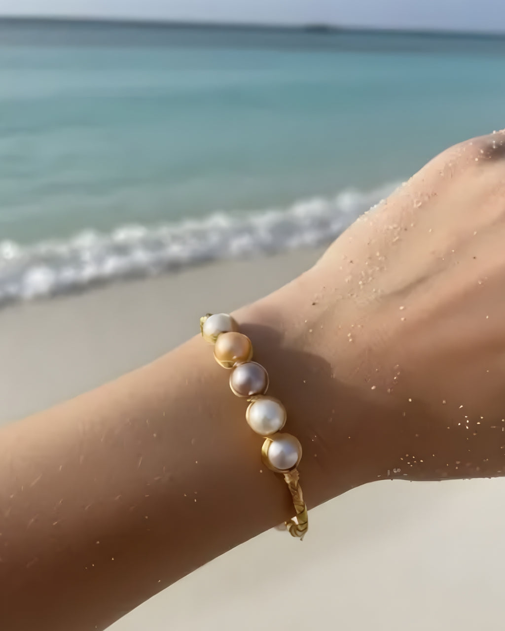 Bazille Freshwater Pearl Brass Wrap Bangle Multi-Colored Pearls