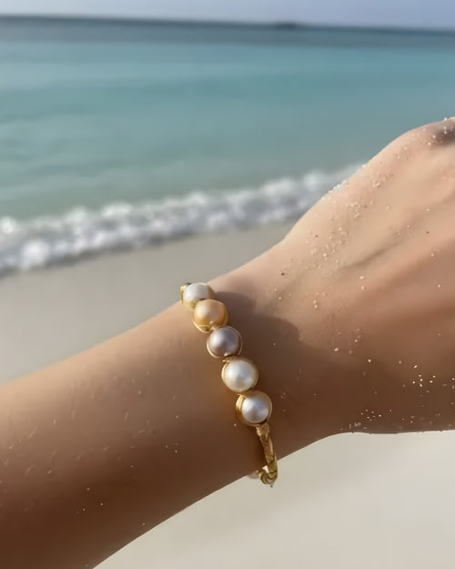 Bazille Freshwater Pearl Brass Wrap Bangle Multi-Colored Pearls