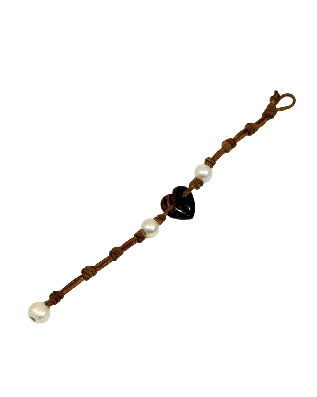 Wendy Mignot Malaysia Freshwater Pearl and Leather Purple Shell Love Bracelet