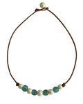 Wendy Mignot African Seaglass and Freshwater Pearl and Leather Regatta Necklace-Aqua