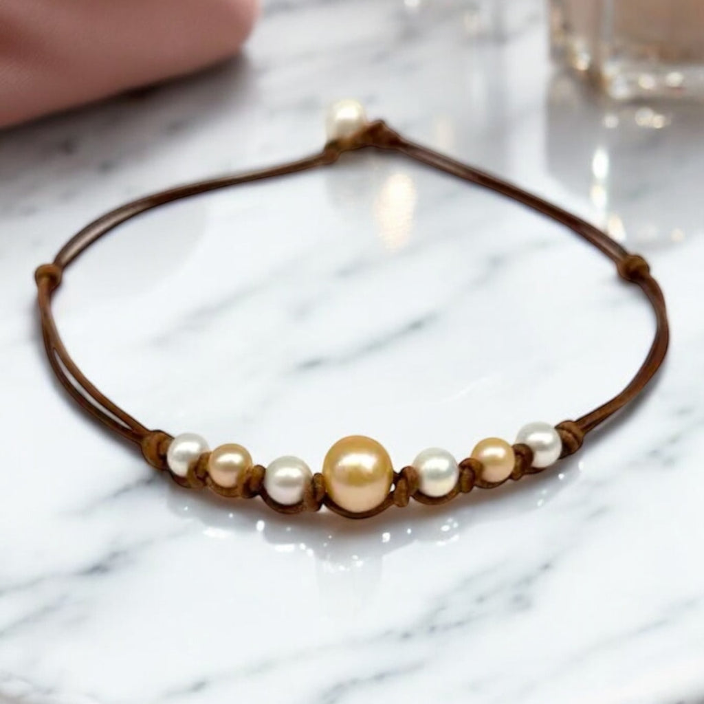 Wendy Mignot Seven Seas Freshwater Pearl and Leather Necklace - blush