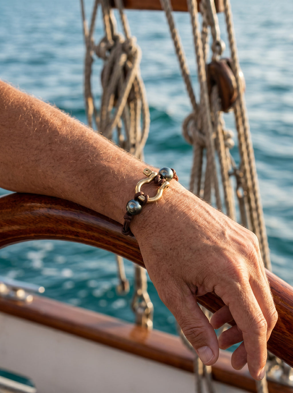 Wendy Mignot Tahitian Pearl and Brass Shackle Bracelet
