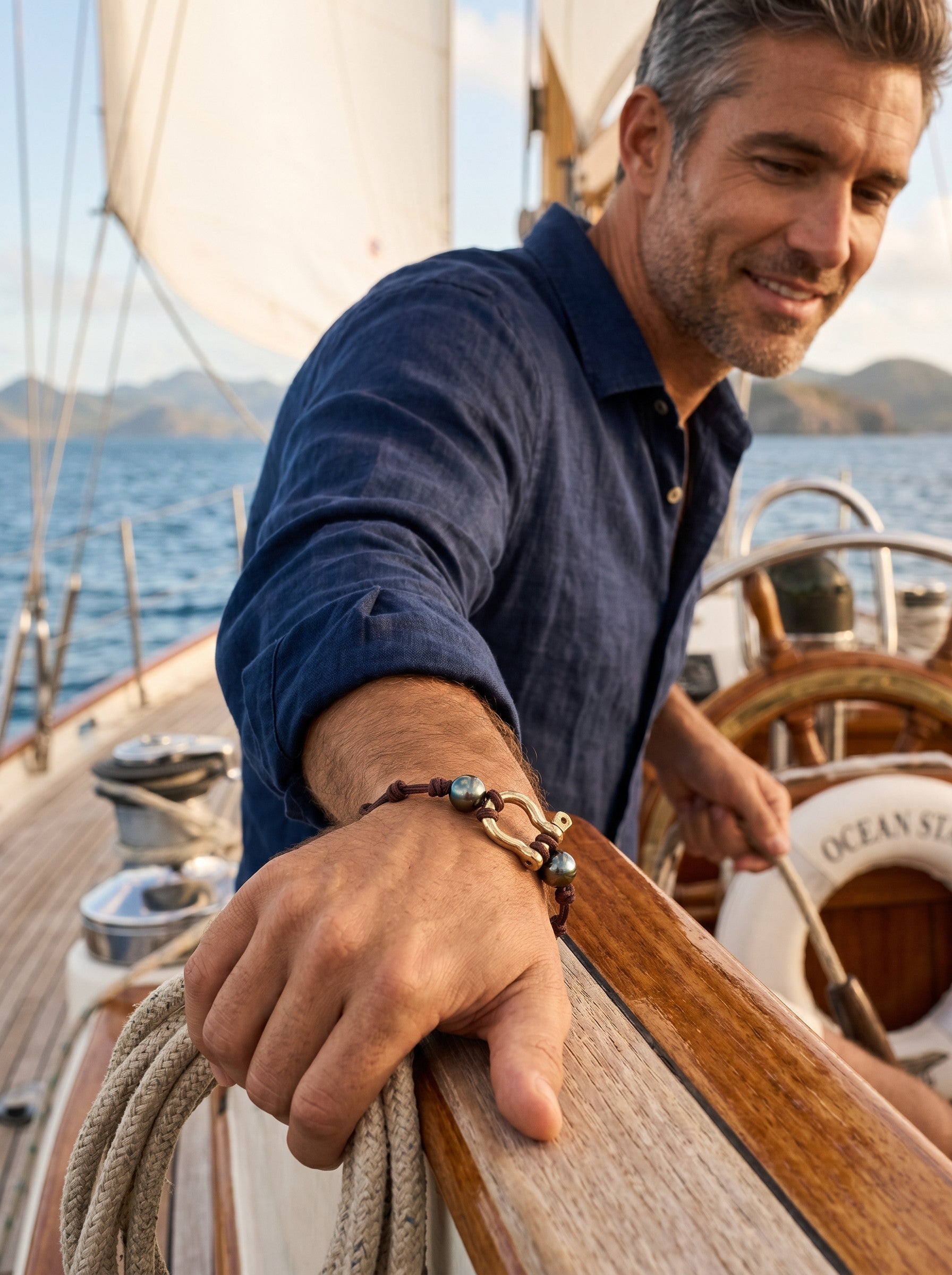 Wendy Mignot Tahitian Pearl and Brass Shackle Bracelet