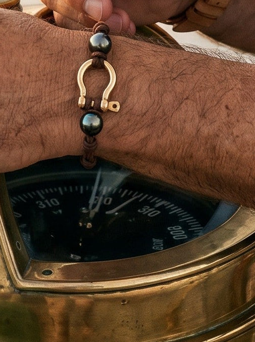 Wendy Mignot Tahitian Pearl and Brass Shackle Bracelet