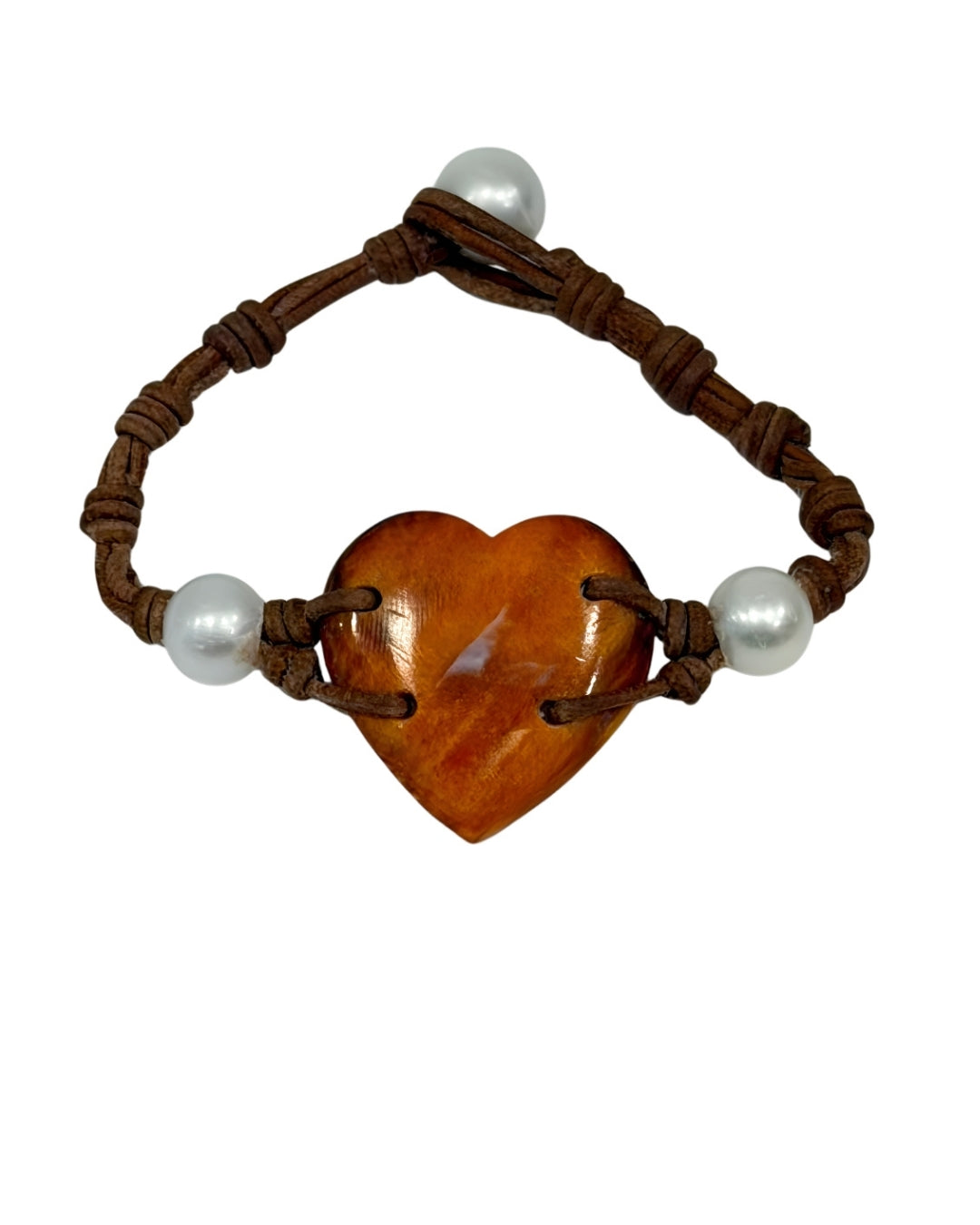 Grand Malaysian Deep Orange Lions Paw Heart and Pearl Bracelet