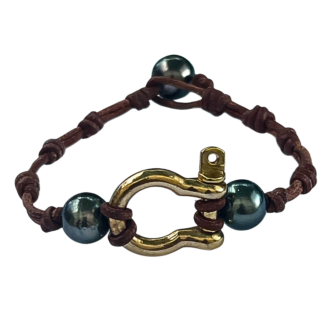 Wendy Mignot Tahitian Pearl and Brass Shackle Bracelet